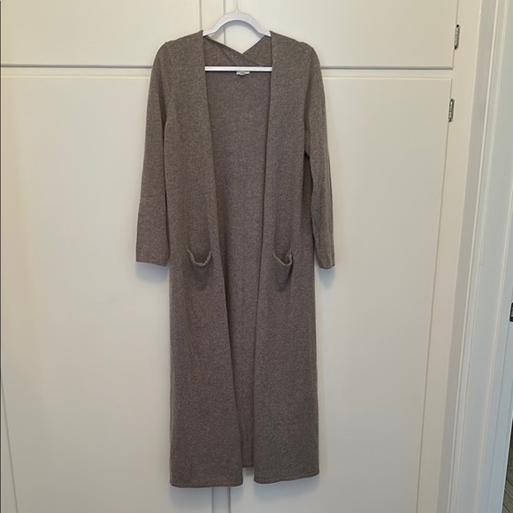 EUC 100% Cashmere Garnet Hill Brown Duster Open Front Cardigan - Picture 1 of 5
